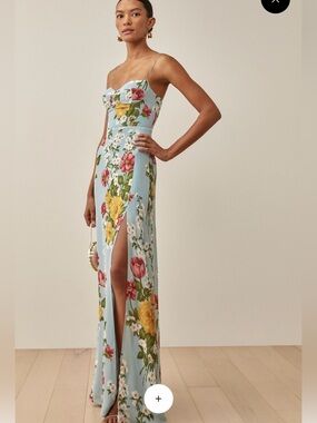 Reformation Pale Blue Floral Slip Maxi Dress
